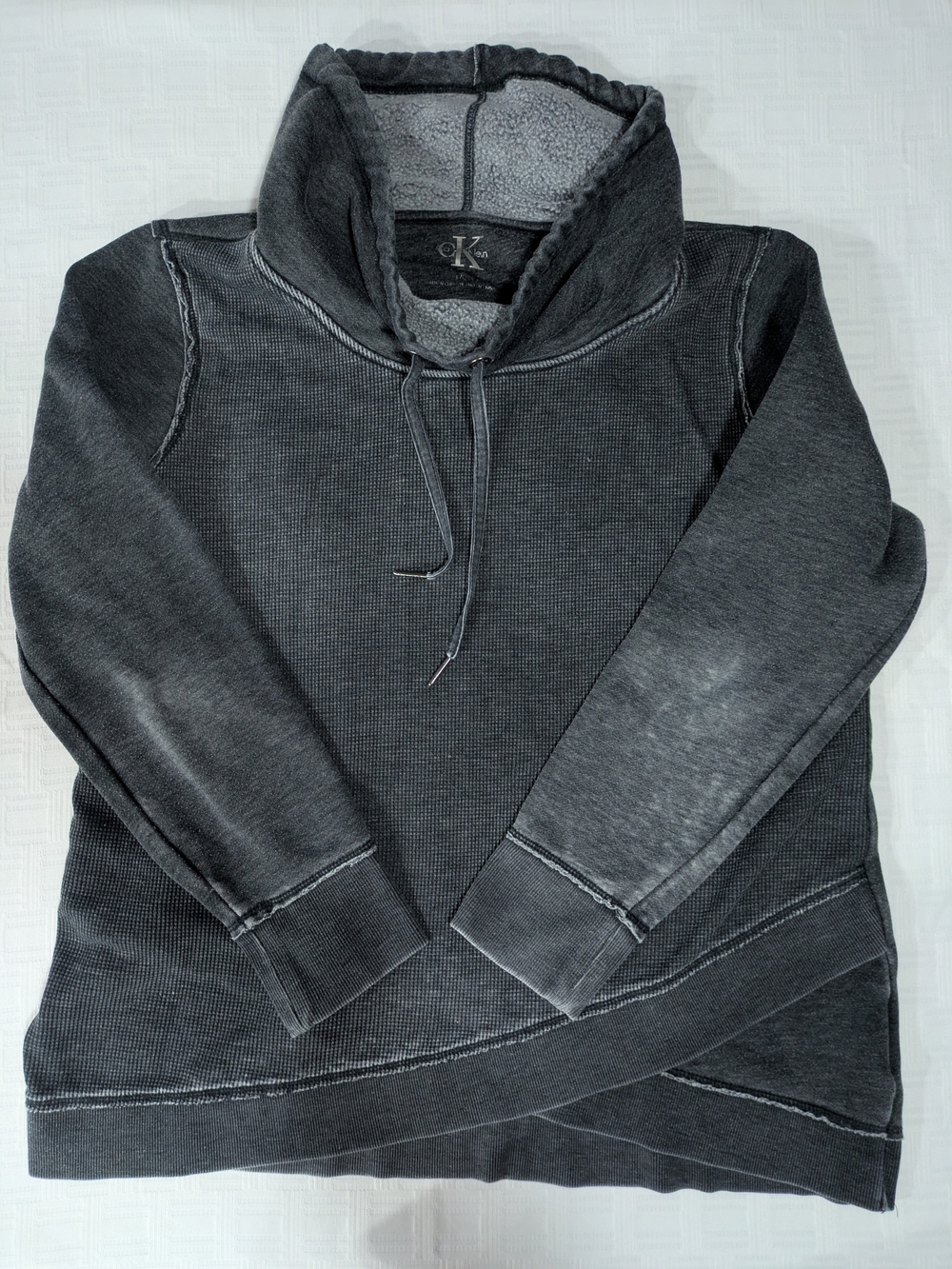 Calvin Klein Mineral Wash Crossover Hem Cowl Neck Waffle Knit Sweatshirt Large
